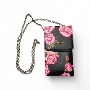 Guess Black and Pink Floral Crossbody Phone Wallet